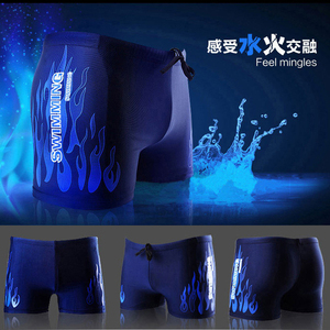 韩国男士泳裤加肥大码大弹力舒适宽松速干火焰时尚平角五分游泳裤