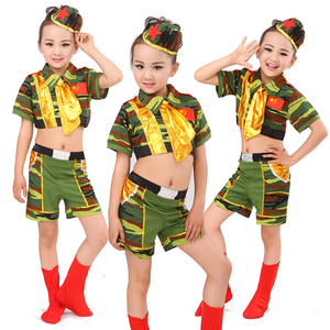 六一新款兵娃娃儿童演出服迷彩酷娃舞蹈服幼儿舞台装小军装表演服