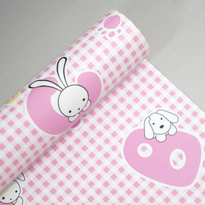 PVC自粘壁纸卡通墙纸粉色浅绿色咖啡色蓝色小兔子壁纸包邮