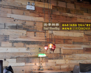 漫咖啡厅墙面贴板 老榆木老门板实木错拼板 吧台酒吧背景墙装饰板