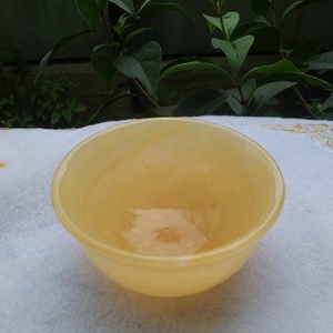 天然原石手工精制米黄玉碗 玉石碗 黄金玉小摆件碗玉器茶碗礼品