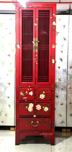 新中式古典红色手绘家具五斗双门衣柜储物柜现代整装