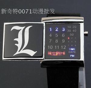 死亡笔记手表 滑盖手表 L标志 滑盖LED二进制表 动漫手表