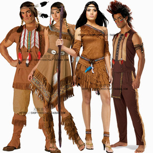 万圣节服装 cos演出衣服成人男女土著原始人印第安豹纹野人服装