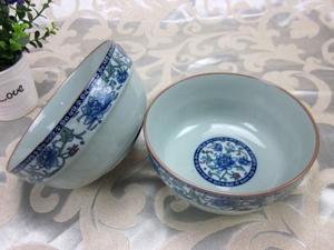红杜鹃4.556英寸青花瓷碗创意仿古陶瓷餐具怀旧蓝边碗米饭面汤碗