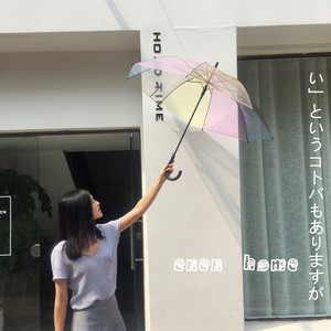 日单加厚透明雨伞日本小清新长柄伞彩色渐变彩虹自动男女情侣雨伞