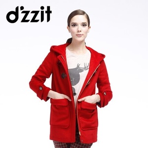 d'zzit/地素 连帽拉链大衣中长款 羊毛呢外套棉服