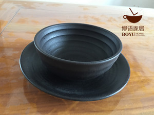 出口日式陶瓷套餐具儿童 黑色套组小碗盘儿童米饭碗 点心盘凉菜盘