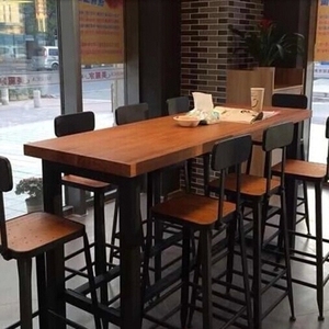 实木吧台桌简约靠墙铁艺长条高脚桌酒吧桌咖啡厅桌椅奶茶店水吧台