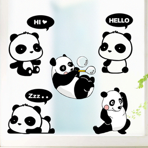 墙贴小熊猫开关贴卡通可爱动物玻璃笔记本防水贴纸墙上装饰贴画