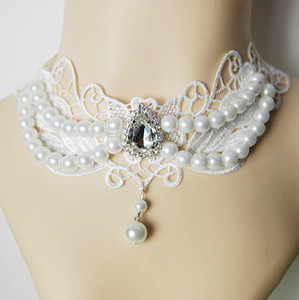 白色珍珠蕾丝项链 颈链女假领子 复古锁骨链宫廷短项链 包邮