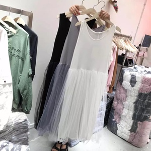 韩国代购中长蕾丝网纱背心连衣裙宽松打底裙全新的！白色的！不知