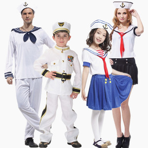 万圣节六一儿童节服装 cos化妆舞会衣服成人男女水手白色服装