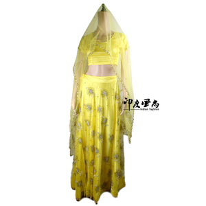 印度 进口新娘装服饰*印度异域风民族手工刺绣黄色带头纱超值现货