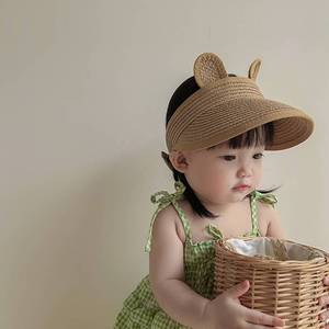 两岁男孩女款夏天帽子防晒宝宝幼童草帽帽空小孩女孩,儿童太阳帽