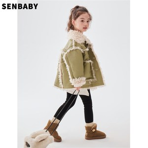 senbaby女童装冬装韩版童装高级感一体绒中大童卷毛毛绒外套