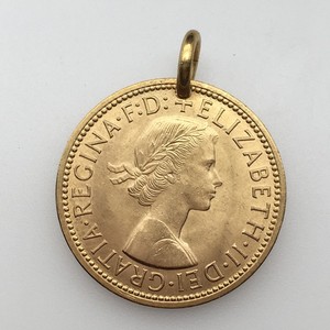 金色英国半便士硬币吊坠挂件手工原创设计别致古饰品金Z币钱币项