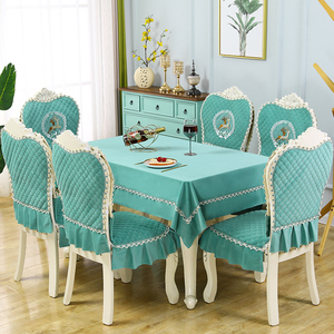 欧式餐椅垫套装圆形餐桌布布艺冬季水貂绒L鹿椅子套罩家用餐桌椅