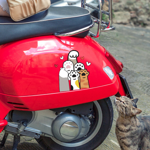 卡通猫爪b贴画车身装饰摩托贴纸爪子比心小贴花改造车头踏板搞笑