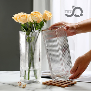 轻奢简约北欧方形桌面客厅玻璃花瓶网红茶几水培插花摆件百合玫瑰