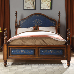 美式实木a彩绘复古古典手绘1.5米双人床单人床床头柜卧室组合套系