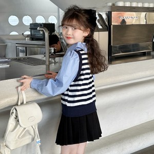 原创童装女童假两件韩版衬衫洋气时髦春秋2024新款儿童小女孩衬衣