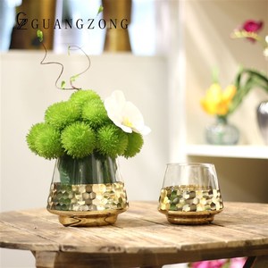 现代简约轻奢金色蜂窝玻璃油灯桌花瓶摆件家装饰品小号创意