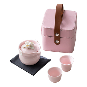 粉色捏花旅行茶具套组一壶两杯快客杯户外露营泡茶壶茶杯可携式收