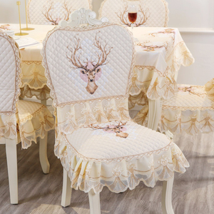 家用欧式加大餐椅垫套装r坐垫靠垫餐桌布椅套蕾丝现代简约圆桌布