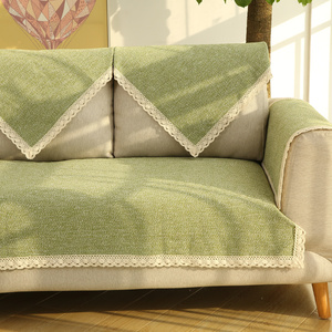 绿色沙发垫四季纯棉通用布艺客厅防滑现代简约棉麻沙W发巾清新绿