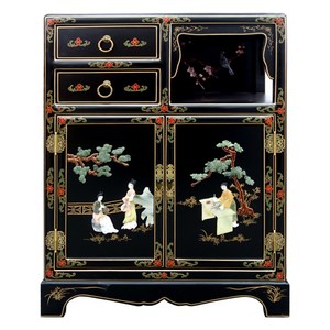 扬州漆器骨石镶嵌空档茶水柜 玄关装饰柜 漆艺实木新中式古典家具
