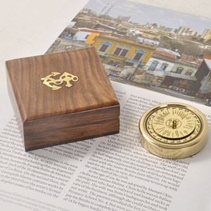 欧洲进口大航海时代纯铜罗盘万年历便携式计时器西洋古董摆件软装