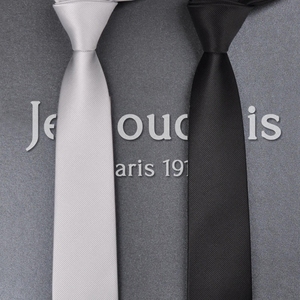 【法国JV】男j士高档领带正装休闲结婚窄6cm纯黑灰色