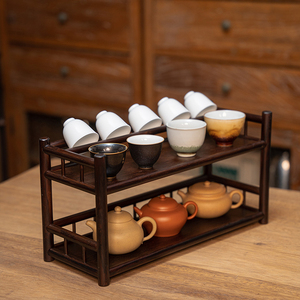 茶杯架子桌面茶具壶盖碗茶叶罐摆放置物小型博古架中式展示收纳柜