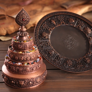 纯铜尼泊尔手工艺密宗法器供修曼扎盘曼达紫铜曼茶罗含托盘超大号