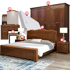 卧室家具a组合套装全套实木床衣柜主卧次卧婚房全屋成套家具中式
