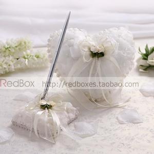 RedBox婚礼用品 爱心花朵签到笔小戒枕 结婚商务会议聚会签名笔座