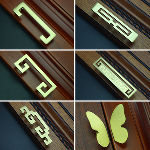 新中式工字系列纯铜家具拉手衣橱柜C门条把手衣柜子仿古单孔长拉