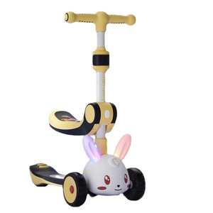 推荐儿童小兔子滑板车卡通带灯光音乐座椅女宝宝滑滑车2单脚3宽轮