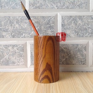 速发笔筒木质实木毛笔桶创意时尚复古原木大办公收纳木制韩国笔筒