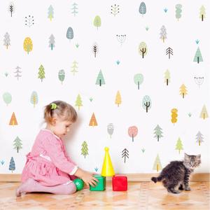 北欧风格小树苗墙贴森林林地松树幼儿园儿童卧室装饰DIY 自粘贴纸