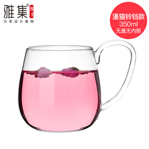 创意雅集漫猫杯玻璃杯加厚带盖过滤水杯子花茶杯透明耐热玻璃杯泡
