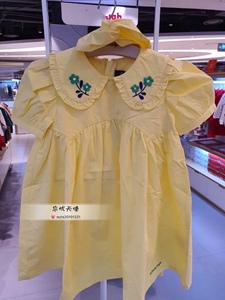 韩国中小童装 夏新款女童宝宝黄色洋气甜美花边领短袖连衣裙子