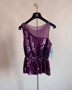 Alice + olivia紫色真丝光片低调奢华衬衫上衣 专柜4300 现货 S M