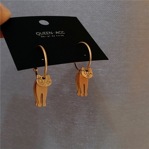 韩国复古耳环猫咪做旧镂空搞怪圈圈日系立体创意卡通小动物耳饰女