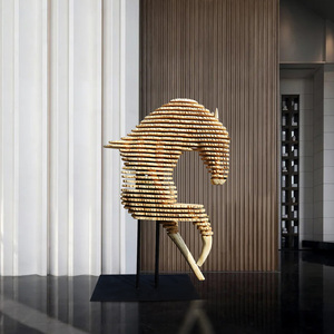售楼处装饰摆件木雕根雕工艺品定制抽象马头雕塑酒店大型落地摆饰