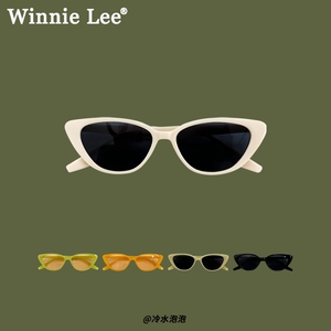 Winnie Lee日系复古猫眼墨镜女夏时尚街拍潮人白色白框太阳眼镜男