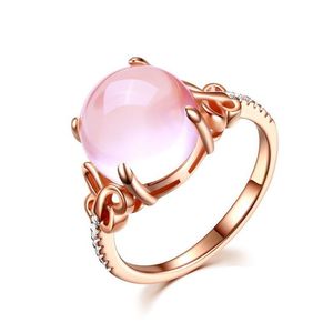 925纯银气质时尚粉色玉石玛瑙芙蓉石头韩国个性活口食指戒指环女
