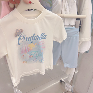 韩国童装24夏季新款女童短袖t恤儿童上衣搭配瑜伽裤一套