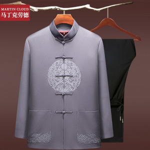 中国风长袖外套男式中老年唐装男夹克中式婚宴装老人生日过寿衣服
